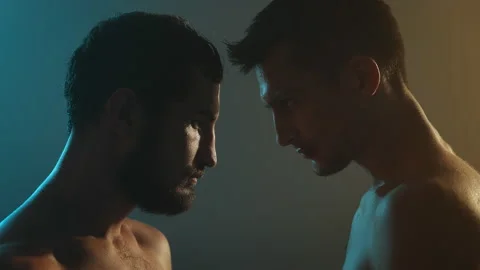 Faces Of Two Boxers. They Stand Opposite Each Other. Stock Footage 160762136