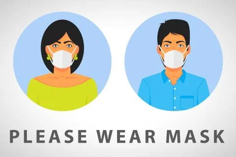 Faces wear Mask, Front face Safety sign Illustrazione stock