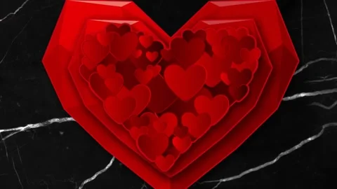 Faceted border appearing starting layered red heart forming, zooming, enhancing Stock Footage 328224299