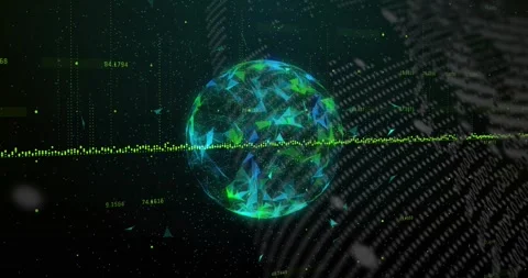 Faceted data orb rotating as data pulse driving waveform pulsing, shards Stock Footage 328485515