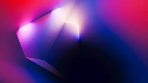 Faceted neon gradient form glowing against dark abstract background Stock Illustration
