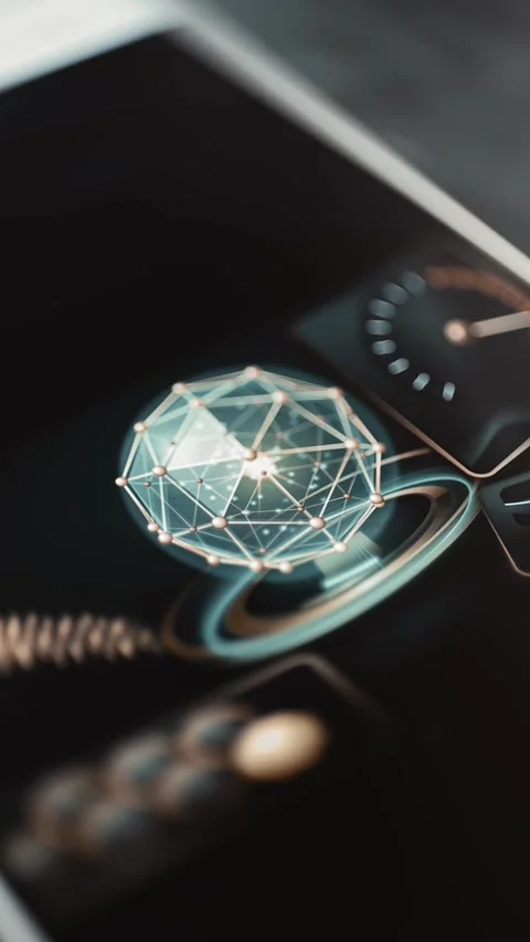 Faceted network sphere on phone dashboard Stock Footage 344854509