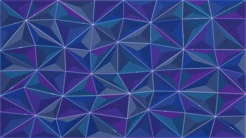 A faceted polygonal composition combines deep navy, violet, and cyan planes.. Illustrazione stock