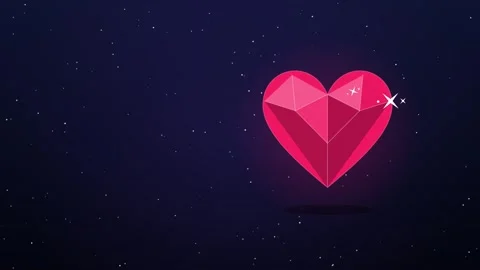Faceted ruby heart gem rotating with sparkles on dark navy with copy space 스톡 동영상 348622002