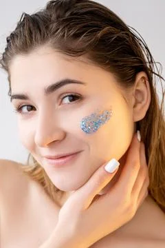 Facial care acne treatment woman scrub cleanser Stock Photos