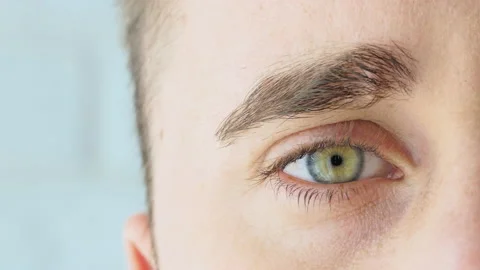 Facial close up of a half attractive young man face and eye Stock Footage 219572842
