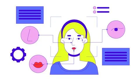 Facial coding technology 2D illustration concept Stock Illustration