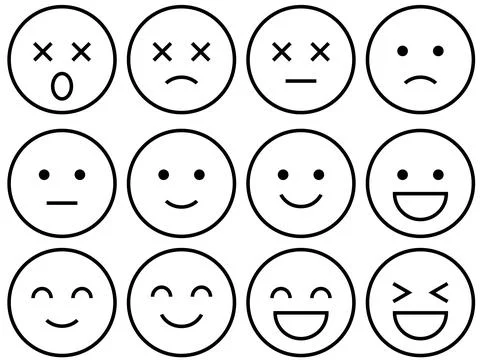 Facial expression icon set. Simple line drawing illustrations Stock Illustration