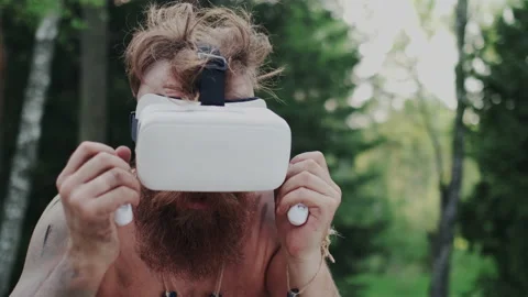 Facial Expression of Shocked, Stunned Beard Brutal Man after Using VR Technology Stock Footage 130907104