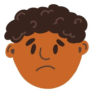 Facial expression of young african boy face in cartoon style, vector Stock Illustration