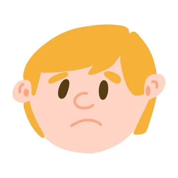 Facial expression of young light skinned boy face in cartoon style, vector Stock Illustration