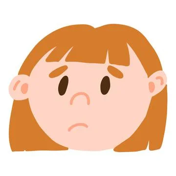 Facial expression of young light skinned girl face in cartoon style, vector Stock Illustration