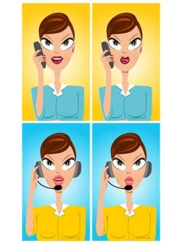 Facial expressions of cartoon operator 스톡 일러스트