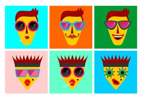 Facial expressions of funny characters 스톡 일러스트