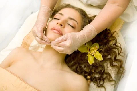 Facial lymphatic massage Stock Photos