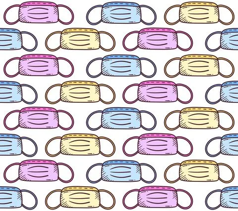 Facial masks doodle seamless vector pattern Stock Illustration