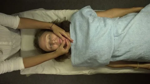 Facial massage. Flat lay. Видео 163504873