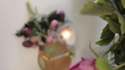 Facial Massage Jade Roller on a Table with Flowers Stock-Footage 300480780