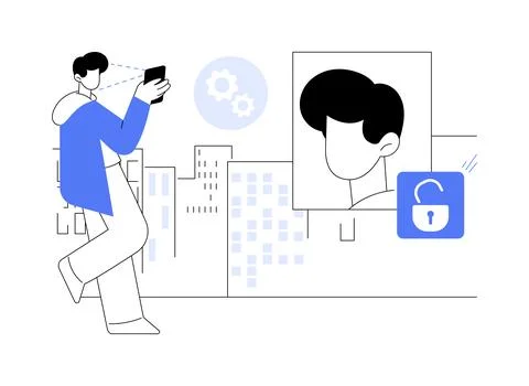 Facial recognition abstract concept vector illustration. Illustrazione stock
