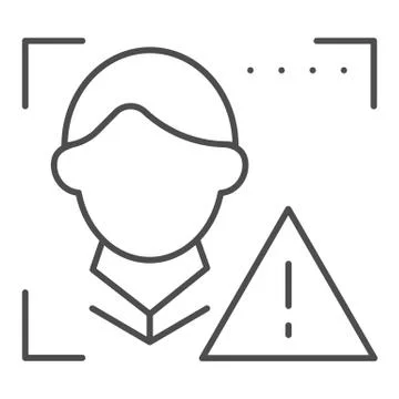 Facial recognition alert thin line icon. Face scan attention vector illustration Stock Illustration