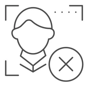 Facial recognition alert thin line icon. Face scan attention vector illustration Stock Illustration
