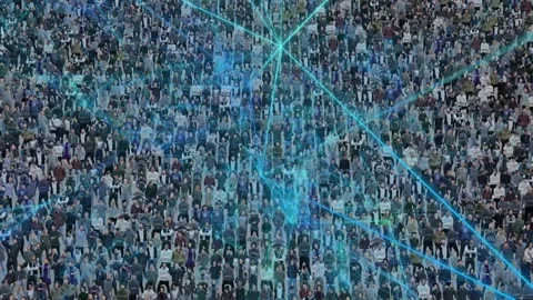 Facial recognition algorithms calculate potential terrorists among the huge Stockbeeldmateriaal 243248386