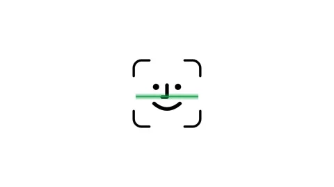 Facial recognition animation showing scanning and success checkmark. 4K Stock Footage 340882834
