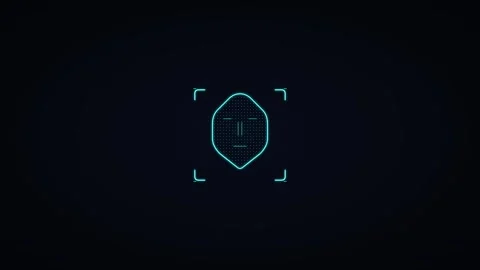Facial recognition biometric scan hud interface with successful identity ve.. Stock Footage 344862928
