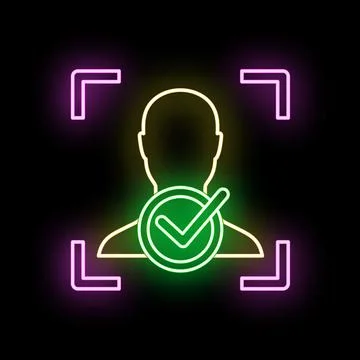 Facial recognition biometric security system neon light Stock Illustration