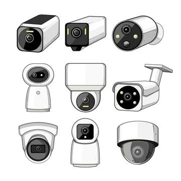 Facial recognition camera set cartoon vector illustration Ilustración de archivo