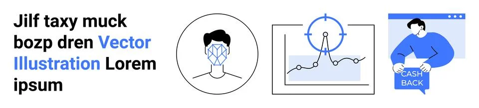 Facial Recognition, Data Analytics, and Cashback Promotion Elements 库存插图