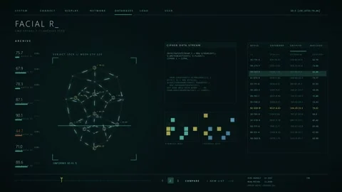 Facial Recognition Digital HUD Interface with Wireframe Mesh Scanning Stock Footage 341677280