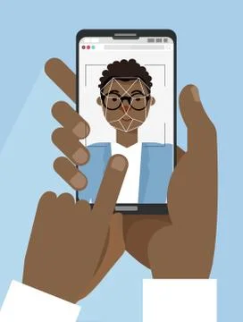 Facial recognition. Face ID, face recognition system. Two afroamerican Hands  Stockillustratie
