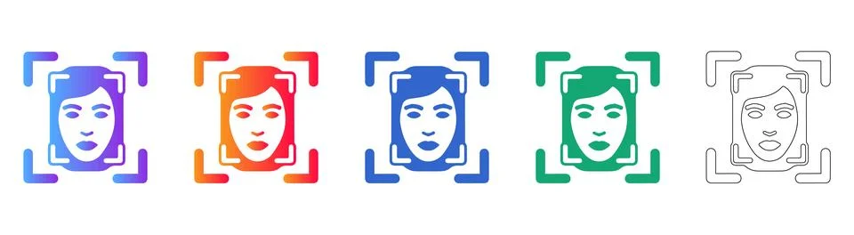 Facial Recognition Identification Icons Stock Illustration