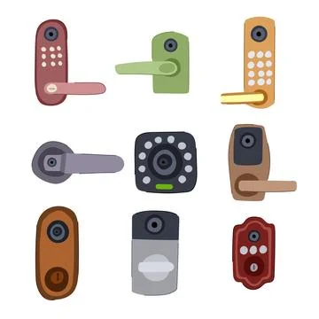 Facial recognition lock set cartoon vector illustration イラスト素材