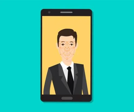 Facial recognition men with face tracking point on the smartphone Stock Illustration