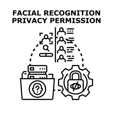 Facial recognition privacy and data permission concept Stockillustratie