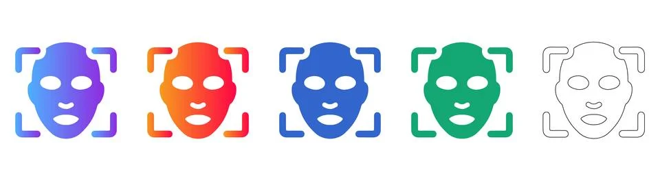 Facial Recognition Scan Icon Set Illustrazione stock
