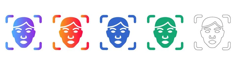 Facial Recognition Scan Interface Icons Stock Illustration
