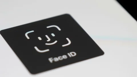 Facial Recognition software. Face Id security feature on the iPhone. Face Stock Footage 123783098