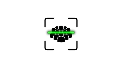 Facial recognition software scanning group of people icon with animated dig.. Stock Footage 346498360