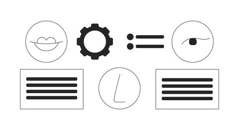 Facial recognition system black and white 2D line objects set Stock Illustration