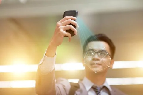 Facial recognition system concept. Biometric verification. Human facial de... Foto stock