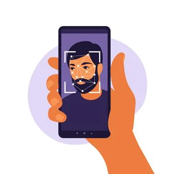 Facial recognition system concept. Face ID, face recognition system. Facial b Stock Illustration