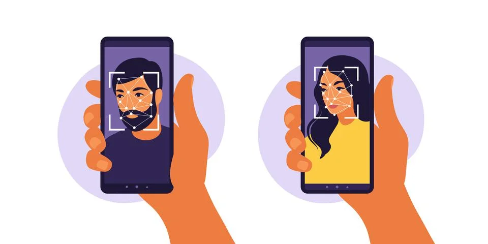Facial recognition system concept. Face ID, face recognition system. Facial b Illustrazione stock