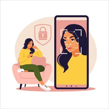 Facial recognition system concept. Face ID, face recognition system. Facial b Stock Illustration