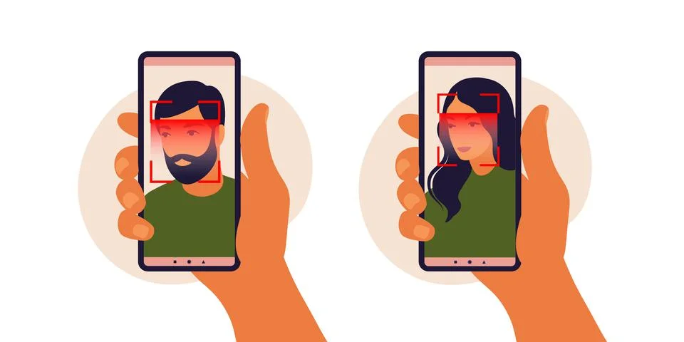 Facial recognition system concept. Face ID, face recognition system. Facial b Stock Illustration