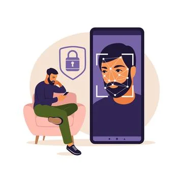 Facial recognition system concept . Face ID, face recognition system. Facial  Stock Illustration