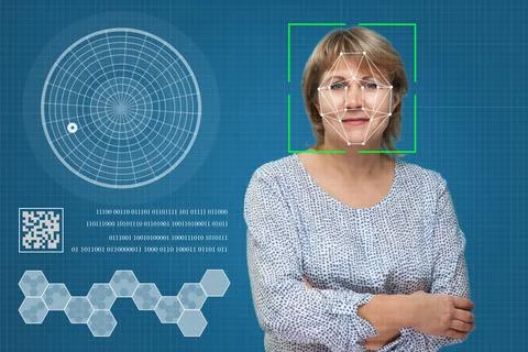 Facial Recognition System concept. Test of the person. Foto stock