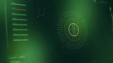 Facial recognition system display shows data in green color scheme and digital Stock Illustration